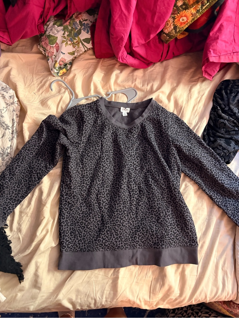 J. Crew Charcoal Gray Leopard Print Crewneck Sweater